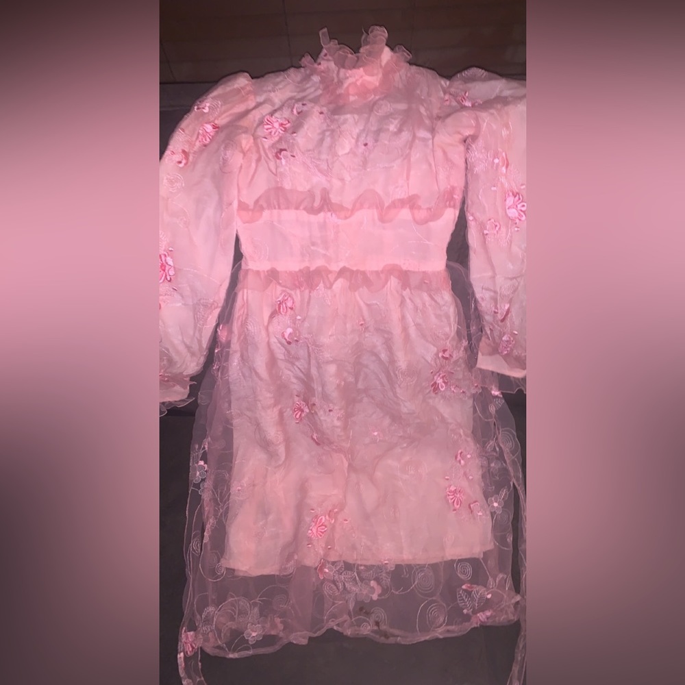 Pink floral vintage long sleeve turtleneck dress